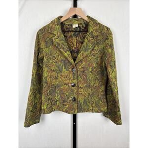 VTG CMC Color Me Cotton Blazer Jacket Womens Small Green Tapestry Boho Artsy USA